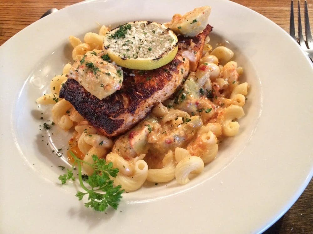 blackened salmon and artichokes at Legends - one of the best romantic restaurants in Norman OK