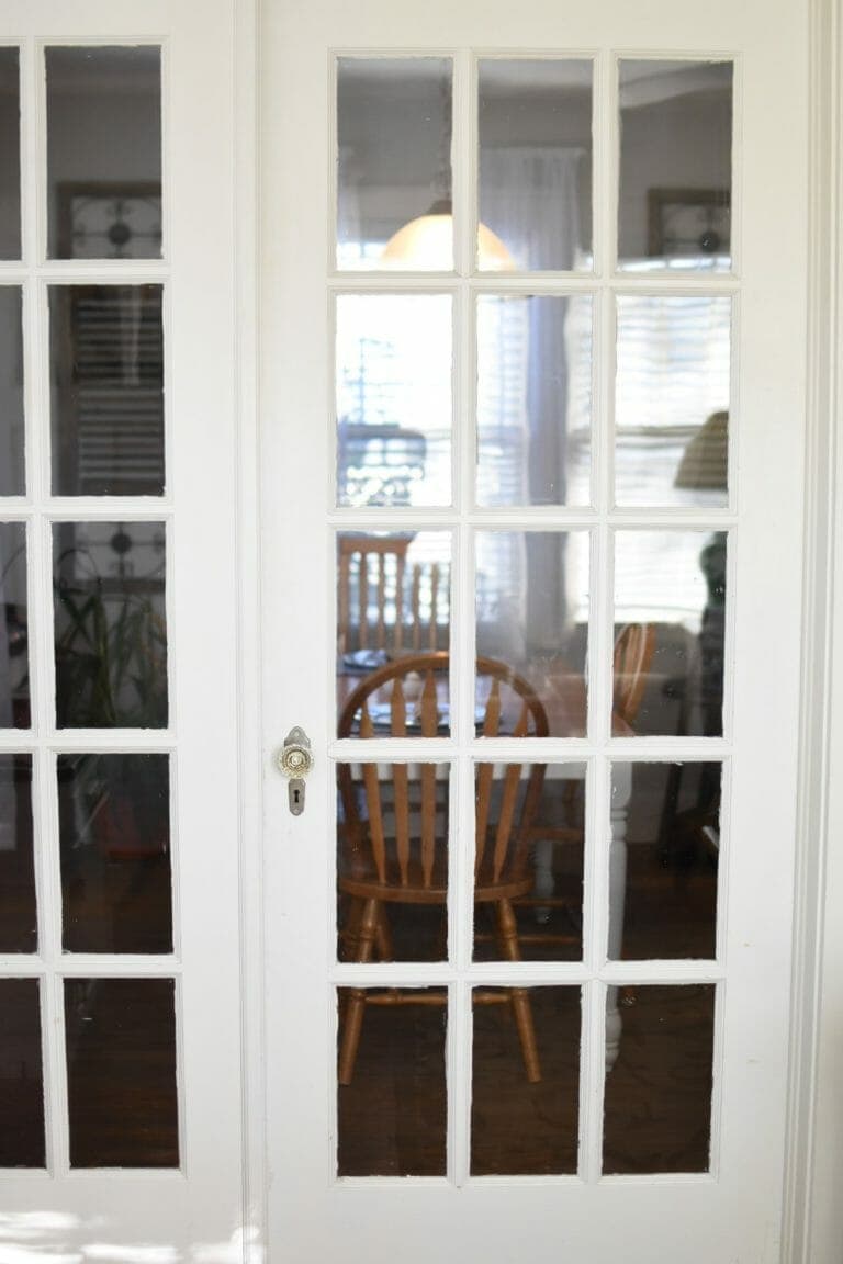 French doors in cottage-style bed and breakfast in Norman, Oklahoma.