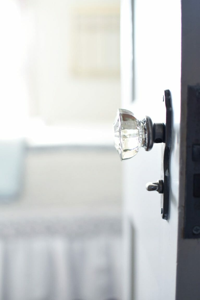 Glass doorknob of cottage in bed and breakfast in Norman, Oklahoma.