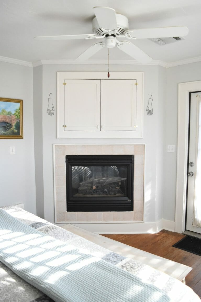 Fireplace in cottage of bed and breakfast in Norman, Oklahoma